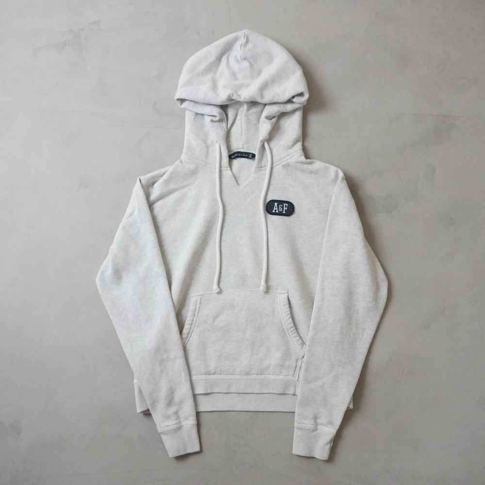 Abercrombie & Fitch Hoodie XS Womens Gray A&F Logo Patch Pullover Sweatshirt Y2K